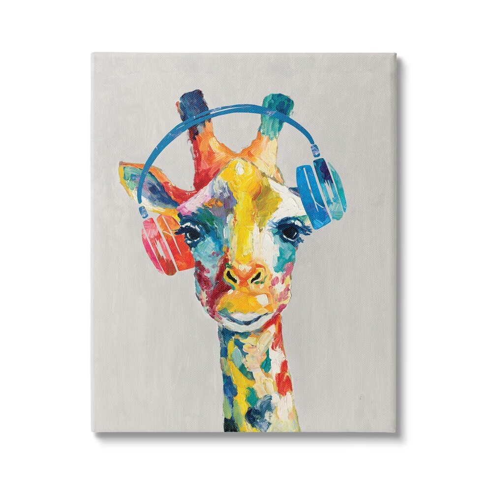 2387 Giraffe Headphone Listening Music Contemporary Jungle Portrait, Design